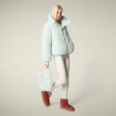 Doudoune pour femme modèle Kennie en shearling Animal Free bleu glacier | Save The Duck