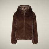 Giacca donna reversibile Laila in pelliccia animal free marrone teddy | Save The Duck