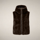 Women's Faux Fur Puffer Vest Cassandra in Soil Brown - Preview FW26 Woman | Save The Duck