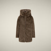 Veste longue pour fille réversible modèle Flora en fourrure Animal Free gris taupe pour fille | Save The Duck