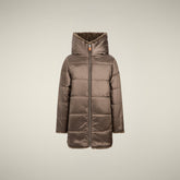 Veste longue pour fille réversible modèle Flora en fourrure Animal Free gris taupe pour fille | Save The Duck