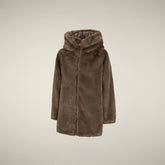 Veste longue pour fille réversible modèle Flora en fourrure Animal Free gris taupe pour fille | Save The Duck