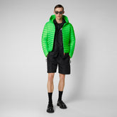 Man's animal free puffer jacket Helios in fluo green | Save The Duck