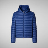 Man's animal free hooded puffer jacket Donald in navy blue | Save The Duck