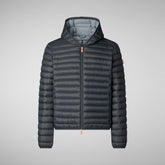 Man's animal free hooded puffer jacket Donald in elephant grey | Save The Duck
