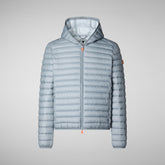 Man's animal free hooded puffer jacket Donald in rain grey | Save The Duck