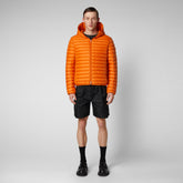 Man's animal free hooded puffer jacket Donald in amber orange - Icons Man | Save The Duck