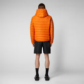 Man's animal free hooded puffer jacket Donald in amber orange - Icons Man | Save The Duck