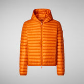 Man's animal free hooded puffer jacket Donald in amber orange | Save The Duck