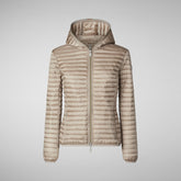Woman's animal free hooded puffer Alexa in pearl grey | Save The Duck