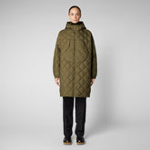 Woman's long hooded jacket Valerian in sherwood green - Women's Jackets | Save The Duck