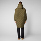 Woman's long hooded jacket Valerian in sherwood green - Women's Jackets | Save The Duck