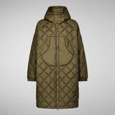 Woman's long hooded jacket Valerian in sherwood green | Save The Duck
