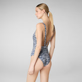 Woman's swimsuit Ondine in weaves on navy blue and white - Woman's Swimwear | Save The Duck