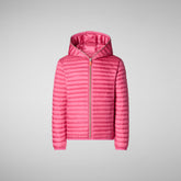 Girls' animal free hooded puffer jacket Rosy in gem pink | Save The Duck
