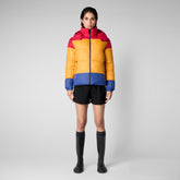 Unisex animal free puffer Chump in flame red, beak yellow and eclipse blue - Save the Duck x Migration | Save The Duck