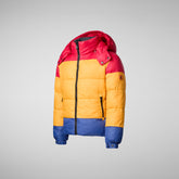Unisex kids' animal free puffer jacket Delroy in flame red, beak yellow and eclipse blue - Save the Duck x Migration | Save The Duck