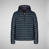 Men's Akiva Hooded Puffer Jacket in Green Black with Christmas Tartan Lining | Save The Duck