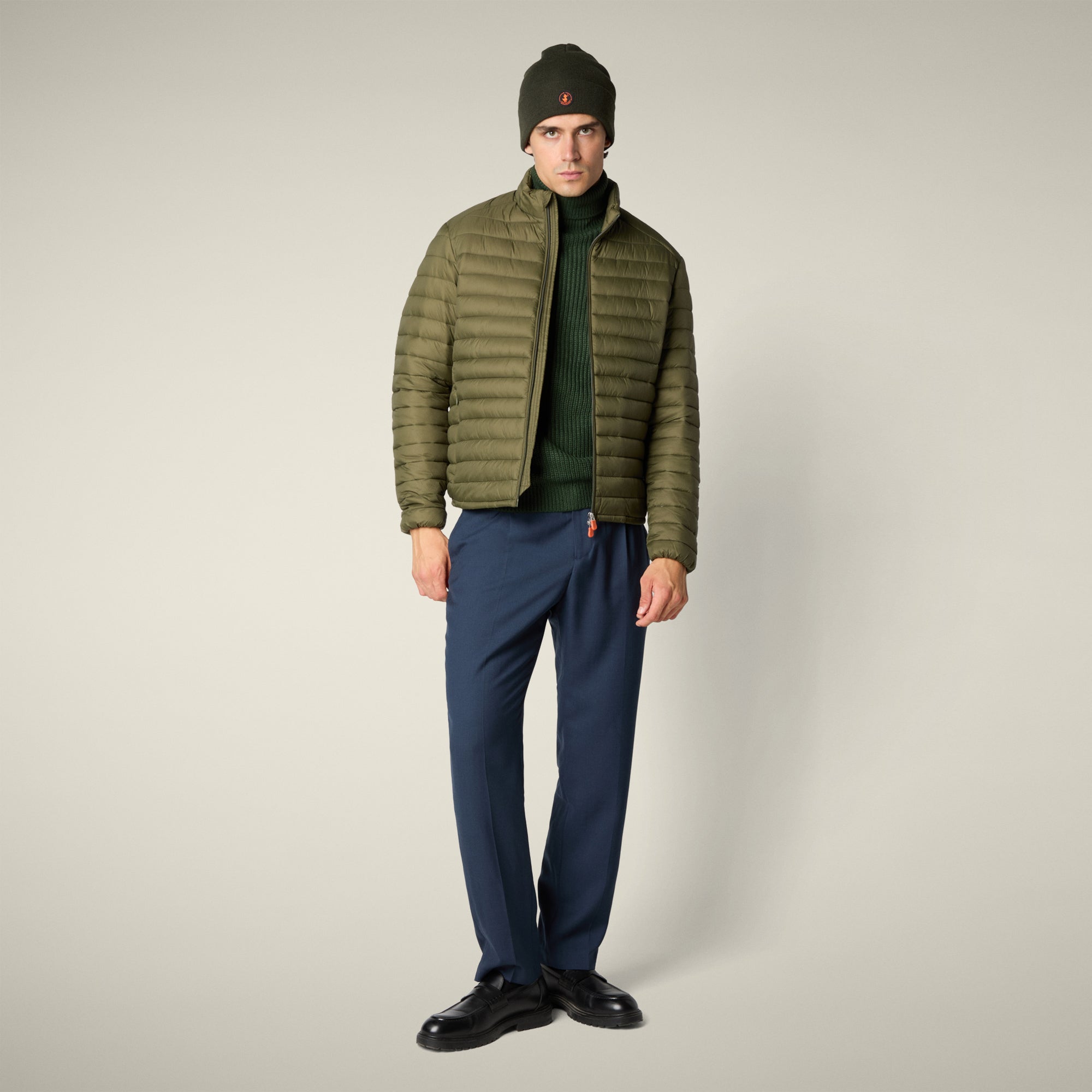 Man's animal free puffer jacket Alexander in dusty olive