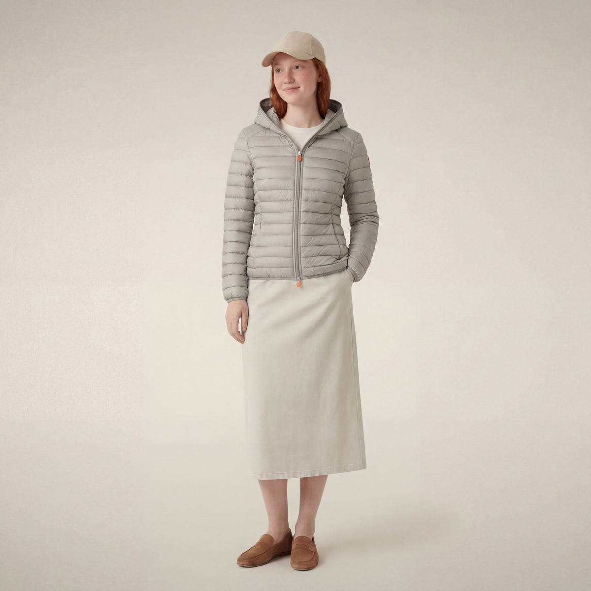 Piumino con cappuccio donna Daisy Beige chiaro