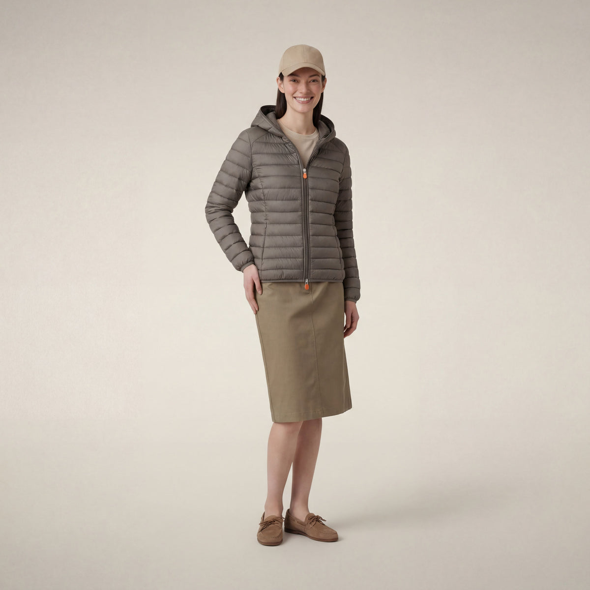 Piumino con cappuccio donna Daisy Grigio elefante
