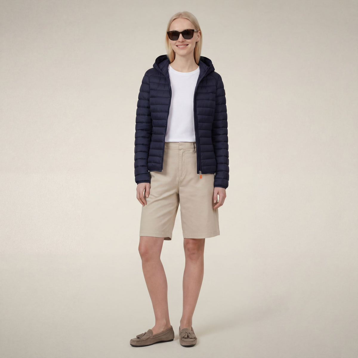 Piumino con cappuccio donna Daisy blu navy