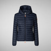 Woman's animal free hooded puffer jacket Daisy in navy blue | Save The Duck