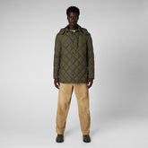 Man's animal free hooded puffer jacket Uwe in laurel green | Save The Duck