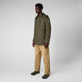 Man's animal free hooded puffer jacket Uwe in laurel green - Recycled Uomo | Save The Duck