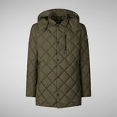 Man's animal free hooded puffer jacket Uwe in laurel green | Save The Duck