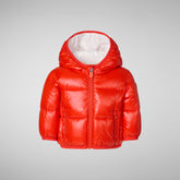 Babies' animal free hooded puffer jacket Jody in poppy red - Piumini Neonati Animal-Free | Save The Duck