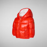 Babies' animal free hooded puffer jacket Jody in poppy red - Neugeborene Animal Free Steppjacken | Save The Duck