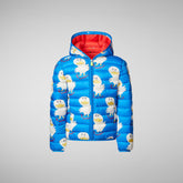 Unisex kids' animal free hooded puffer jacket Lobster in ducks pattern - Piumini Bambino Animal-Free | Save The Duck