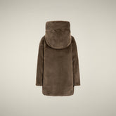 Veste longue pour fille réversible modèle Flora en fourrure Animal Free gris taupe pour fille | Save The Duck