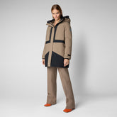 Woman's long hooded parka Gena in rock grey and black - TESTING SALES CODE | Save The Duck