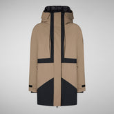 Woman's long hooded parka Gena in rock grey and black | Save The Duck