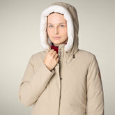 Parka donna animal free Mina stone beige e bianco ottico - Parka donna | Save The Duck