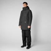 Man's long hooded jacket Jorge in black - Men's Pro-Tech | Save The Duck