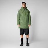 Man's long hooded jacket Jorge in leaf green - Pro-Tech Man | Save The Duck