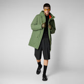 Man's long hooded jacket Jorge in leaf green - All weather explorer | Save The Duck