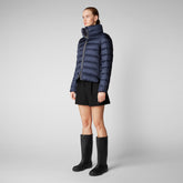 Woman's animal free puffer jacket Elsie in blue black - Glamour addicted | Save The Duck