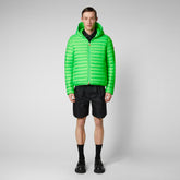 Man's animal free puffer jacket Helios in fluo green | Save The Duck