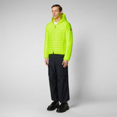 Man's animal free puffer jacket Helios in fluo yellow | Save The Duck