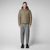 Man's animal free hooded puffer jacket Donald in elephant grey - Beige Men | Save The Duck