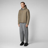 Man's animal free hooded puffer jacket Donald in elephant grey - SPRING ESSENTIALS | Save The Duck
