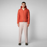 Man's animal free hooded puffer jacket Donald in ginger orange | Save The Duck