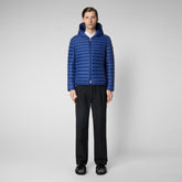 Man's animal free hooded puffer jacket Donald in eclipse blue - Blue berry Man | Save The Duck