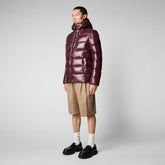 Man's animal free hooded puffer jacket Maxime in burgundy black | Save The Duck