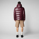 Man's animal free hooded puffer jacket Maxime in burgundy black | Save The Duck