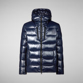 Man's animal free hooded puffer jacket Maxime in blue black | Save The Duck